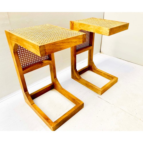 363 - SIDE TABLES, a pair, rattan and teak, 60cm H x 30cm W x 40cm D. (2)