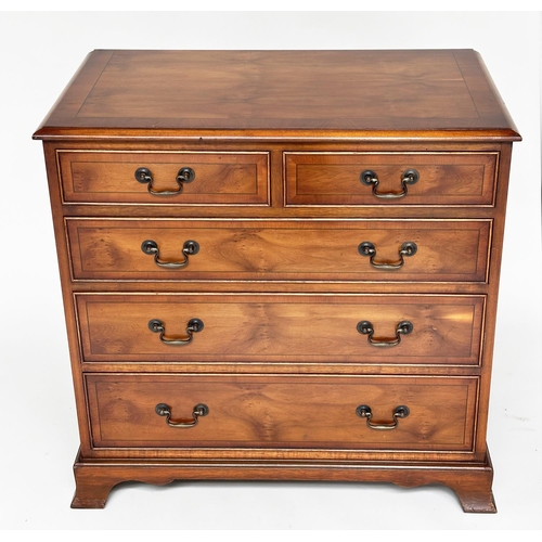 112 - CHEST, George III design yewwood and crossbanded with two short and three long drawers, 79cm W x 77c... 