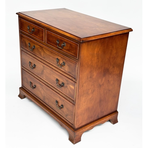 112 - CHEST, George III design yewwood and crossbanded with two short and three long drawers, 79cm W x 77c... 