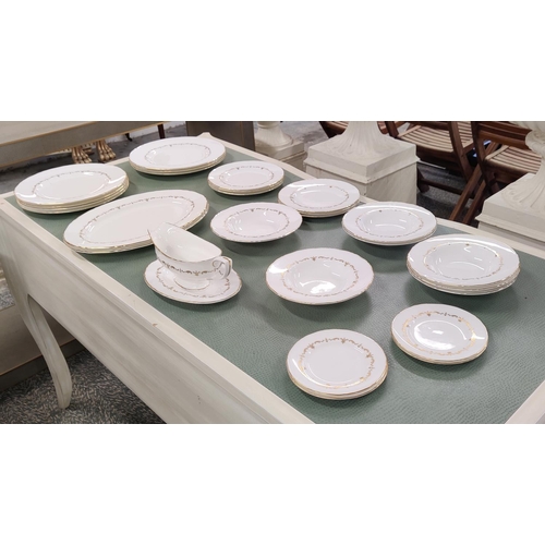 8 - ROYAL WORCESTER 'GOLD CHANTILLY' PART DINNER SERVICE, seven dinner plates, six side plates, seven bo... 