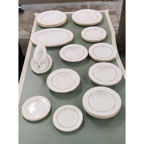 8 - ROYAL WORCESTER 'GOLD CHANTILLY' PART DINNER SERVICE, seven dinner plates, six side plates, seven bo... 