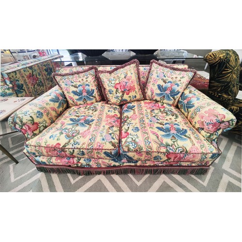 397 - SOFA, in a Country House style, with floral upholstery, 90cm D x 155cm W x 73cm H.