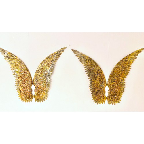 355 - ANGEL WING WALL RELIEF PLAQUES, gilt metal, 91cm H x 100cm W x 4cm D. (2)