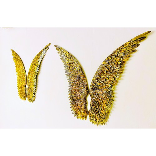 355 - ANGEL WING WALL RELIEF PLAQUES, gilt metal, 91cm H x 100cm W x 4cm D. (2)