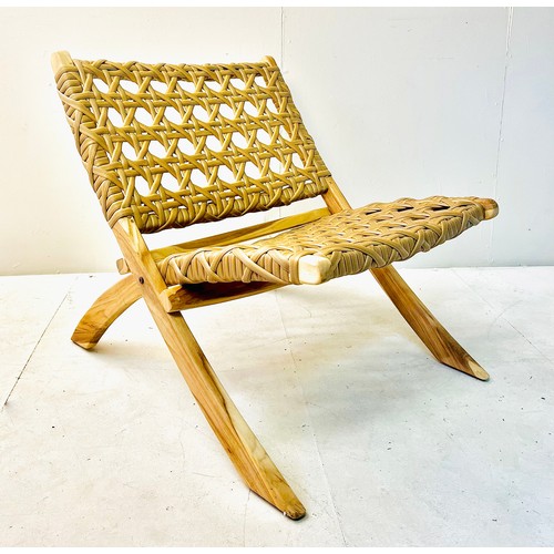 360 - LOUNGE CHAIR, woven seat on a teak frame, 68cm H x 67cm W x 67cm D.