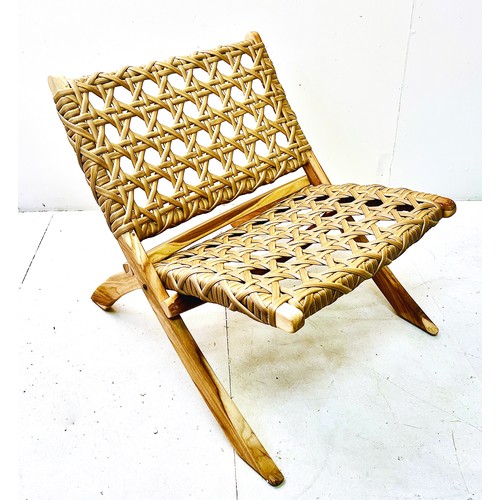 360 - LOUNGE CHAIR, woven seat on a teak frame, 68cm H x 67cm W x 67cm D.