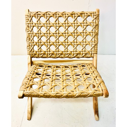 360 - LOUNGE CHAIR, woven seat on a teak frame, 68cm H x 67cm W x 67cm D.