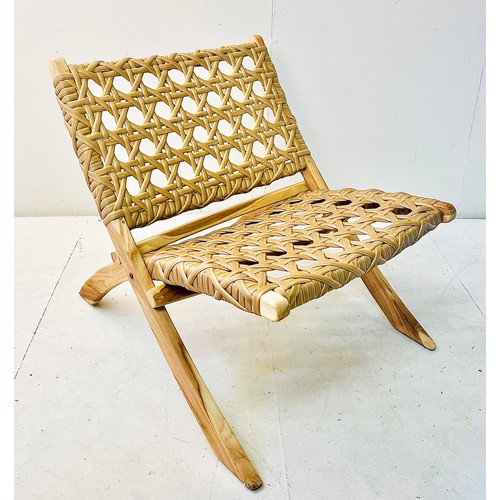 360 - LOUNGE CHAIR, woven seat on a teak frame, 68cm H x 67cm W x 67cm D.