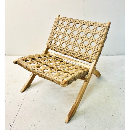 360 - LOUNGE CHAIR, woven seat on a teak frame, 68cm H x 67cm W x 67cm D.