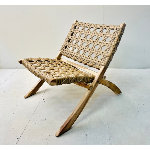 360 - LOUNGE CHAIR, woven seat on a teak frame, 68cm H x 67cm W x 67cm D.