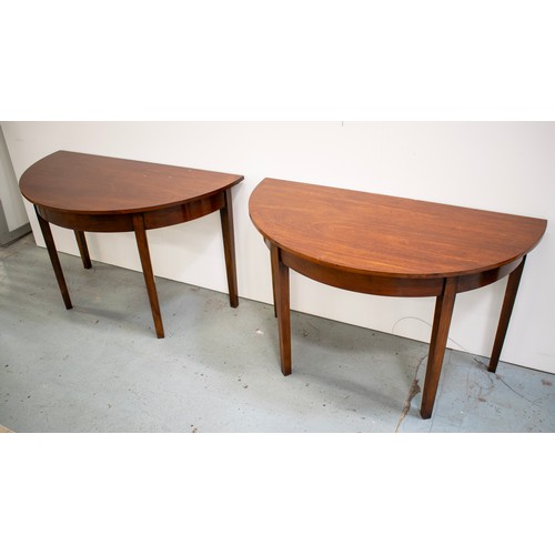 217 - DEMI LUNE SIDE TABLES, a pair, George III mahogany, 74cm H x 122cm W x 62cm D and a drop leaf table,... 