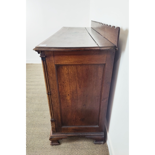 214 - GEORGE III MAHOGANY LANCASHIRE MULE CHEST, lidded section to top, fitted with five dummy and four re... 