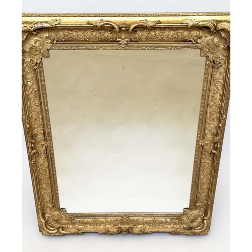 140 - WALL MIRROR, 19th century giltwood and gesso moulded rectangular with 