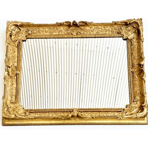 140 - WALL MIRROR, 19th century giltwood and gesso moulded rectangular with 