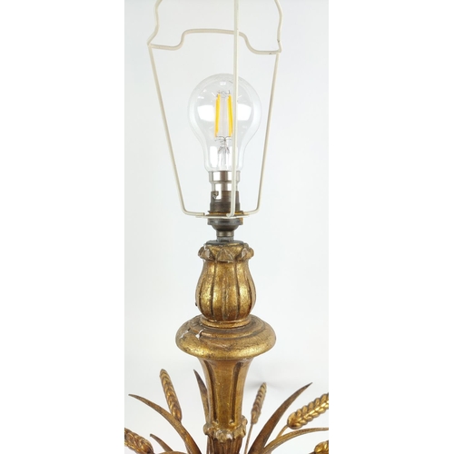 145 - A WHEATSHEAF TABLE LAMP, giltwood and gilt metal, 64cm high