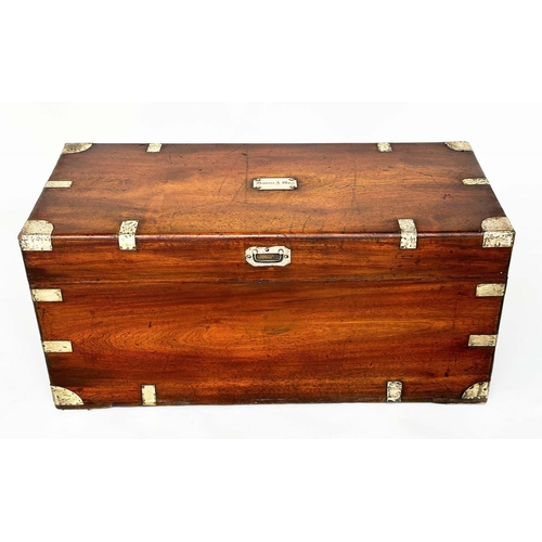 183 - TRUNK, 19th century camphorwood and brass bound with rising lid and carrying handles, 102cm W x 48cm... 