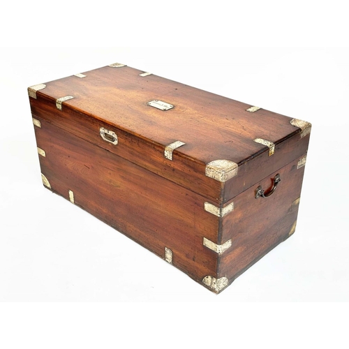 183 - TRUNK, 19th century camphorwood and brass bound with rising lid and carrying handles, 102cm W x 48cm... 