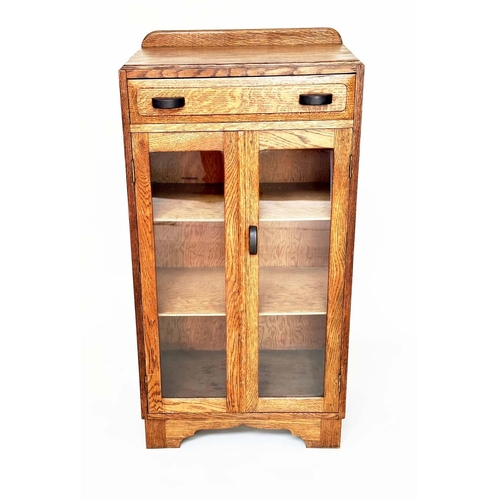 186 - BOOKCASE, early 20th century English oak with two glazed doors enclosing shelves, 105cm H x 54cm W x... 