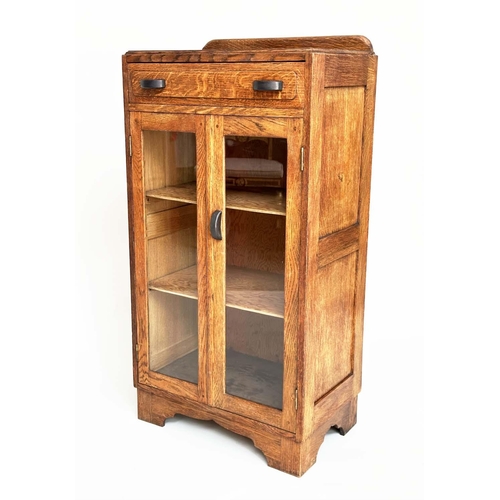 186 - BOOKCASE, early 20th century English oak with two glazed doors enclosing shelves, 105cm H x 54cm W x... 