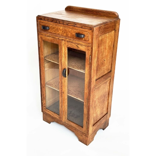 186 - BOOKCASE, early 20th century English oak with two glazed doors enclosing shelves, 105cm H x 54cm W x... 