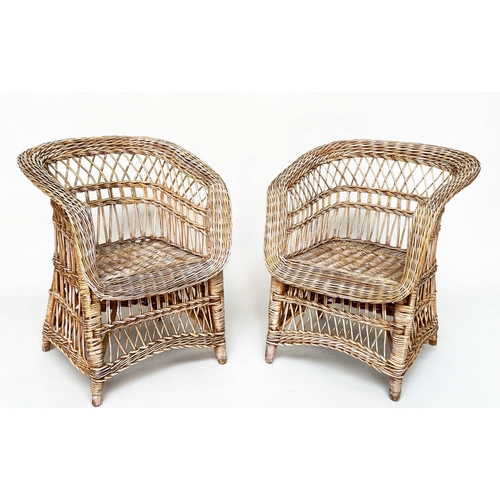 191 - CONSERVATORY ARMCHAIRS, a pair, vintage early 20th century with broad swept arms, 65cm W. (2)