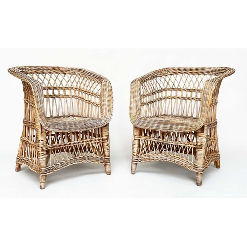 191 - CONSERVATORY ARMCHAIRS, a pair, vintage early 20th century with broad swept arms, 65cm W. (2)