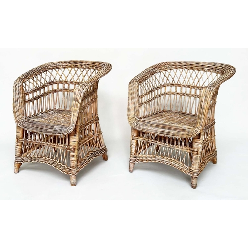 191 - CONSERVATORY ARMCHAIRS, a pair, vintage early 20th century with broad swept arms, 65cm W. (2)