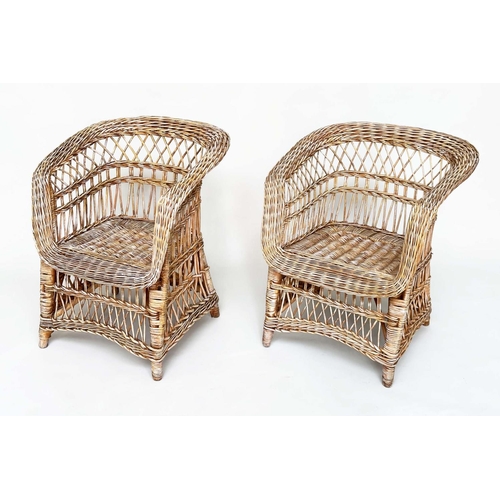 191 - CONSERVATORY ARMCHAIRS, a pair, vintage early 20th century with broad swept arms, 65cm W. (2)