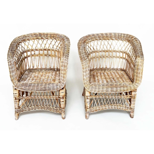 191 - CONSERVATORY ARMCHAIRS, a pair, vintage early 20th century with broad swept arms, 65cm W. (2)