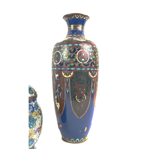 50 - CLOSOINNE VASE, blue ground A/F and another with lid, and a Chinese glazed vase. (3)