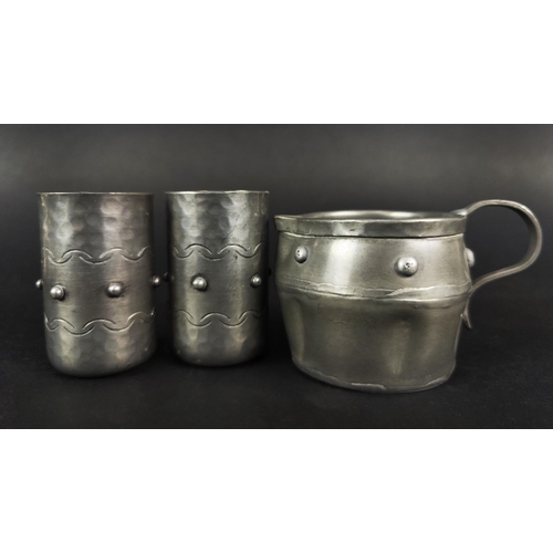 55 - SILVER SMALL DISHES, four pierced, and three items of Pewter. (7)