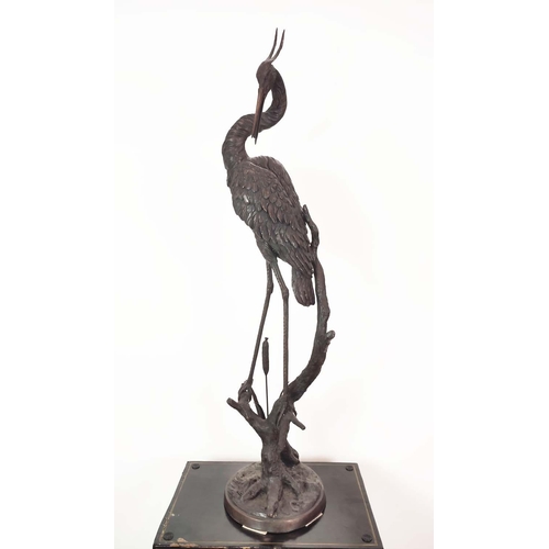 7 - A LARGE BRONZE HERON WATER FOUNTAIN, 132cm H.