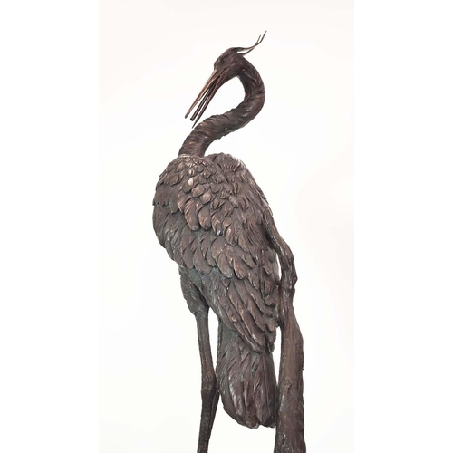 7 - A LARGE BRONZE HERON WATER FOUNTAIN, 132cm H.