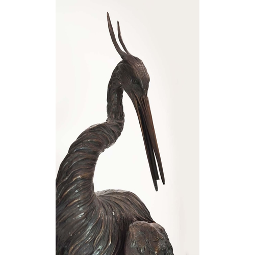 7 - A LARGE BRONZE HERON WATER FOUNTAIN, 132cm H.