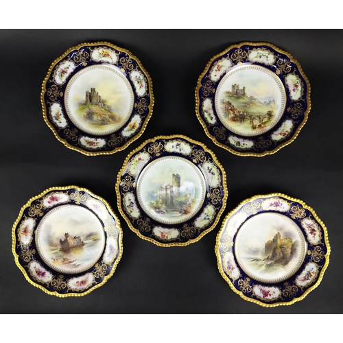 8 - ROYAL WORCESTER, A set of five James Stinton cabinet plates, all hand painted depicting various cast... 