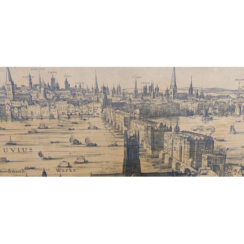 85 - AFTER CLAES VISSCHER (1586-1652), 'Panoramic view of London', 202cm x 47cm, framed.