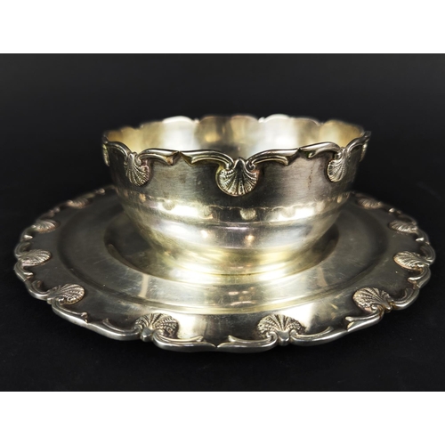 9 - A SET OF SIX WHITE METAL DESSERT BOWLS AND MATCHING STANDS, each with scalloped edges, the bowls mea... 