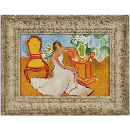 91 - HENRI MATISSE, Woman in a white dress, signed in the plate, off set lithograph, French vintage frame... 