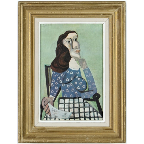 107 - AFTER PABLO PICASSO, 'Seated woman in green', dated in the plate