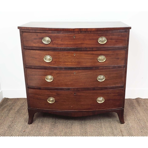 146 - BOWFRONT CHEST, George III mahogany and line inlaid, circa 1800, containing four drawers, 92cm H x 9... 