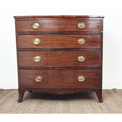 146 - BOWFRONT CHEST, George III mahogany and line inlaid, circa 1800, containing four drawers, 92cm H x 9... 