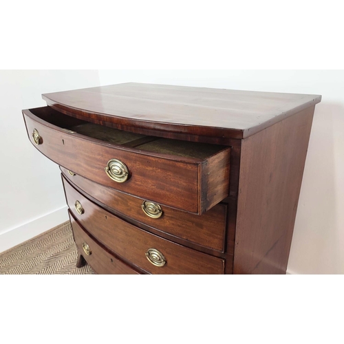 146 - BOWFRONT CHEST, George III mahogany and line inlaid, circa 1800, containing four drawers, 92cm H x 9... 