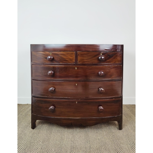 149 - BOWFRONT CHEST, second quarter 19th century mahogany in two parts with five drawers, 106cm H x 106cm... 