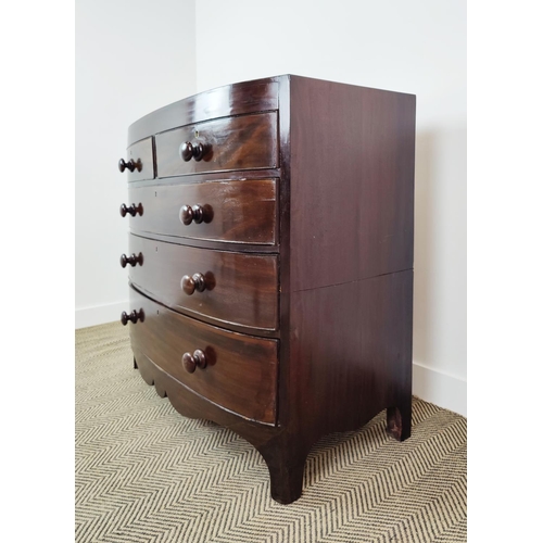 149 - BOWFRONT CHEST, second quarter 19th century mahogany in two parts with five drawers, 106cm H x 106cm... 