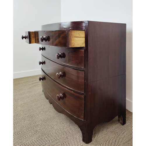 149 - BOWFRONT CHEST, second quarter 19th century mahogany in two parts with five drawers, 106cm H x 106cm... 