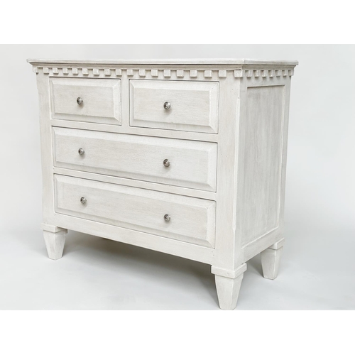 181 - COMMODE, Gustavian style traditionally grey painted with four drawers, 108cm x 48cm D x 95cm.