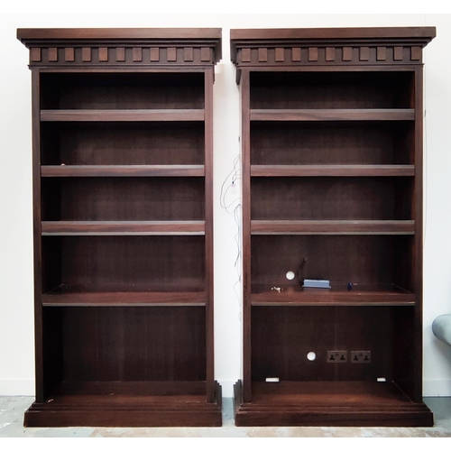 408 - BOOKCASES, a pair, with later added electrical and light functions, 130cm W x 42.5cm D x 251.5cm H a... 