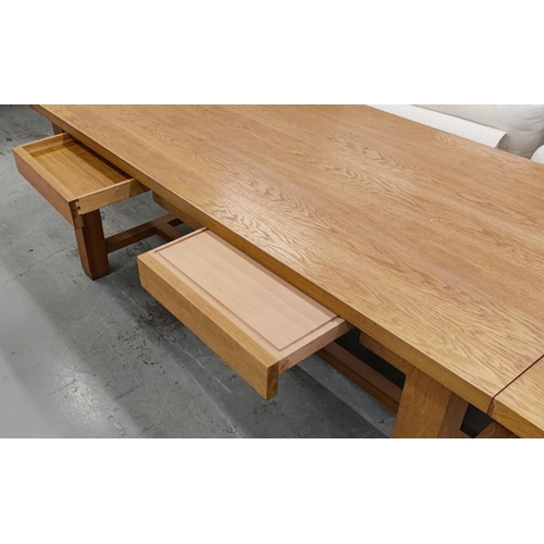 409 - KITCHEN TABLE, extendable with two leaves, has draw and pull out loose chopping board to one side, 2... 