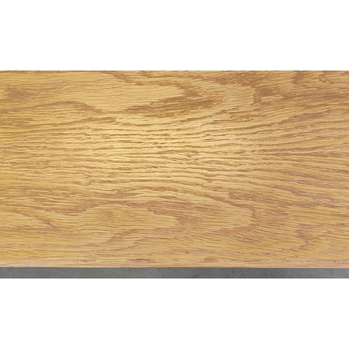 409 - KITCHEN TABLE, extendable with two leaves, has draw and pull out loose chopping board to one side, 2... 