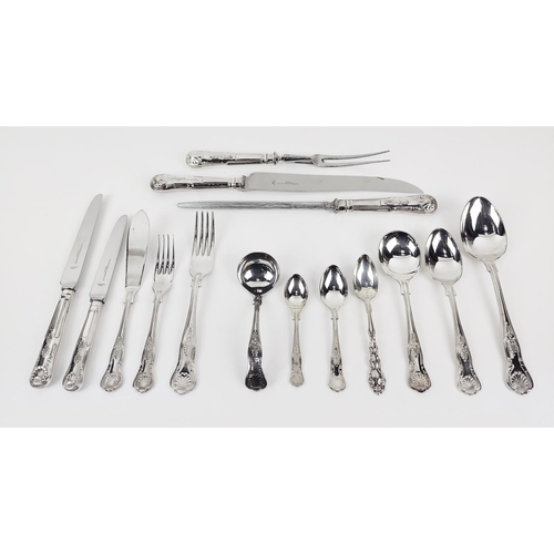 6 - QUANTITY OF SHEFFIELD PLATE CUTLERY, twelve place setting, knives, forks, spoons, soup spoons, carvi... 